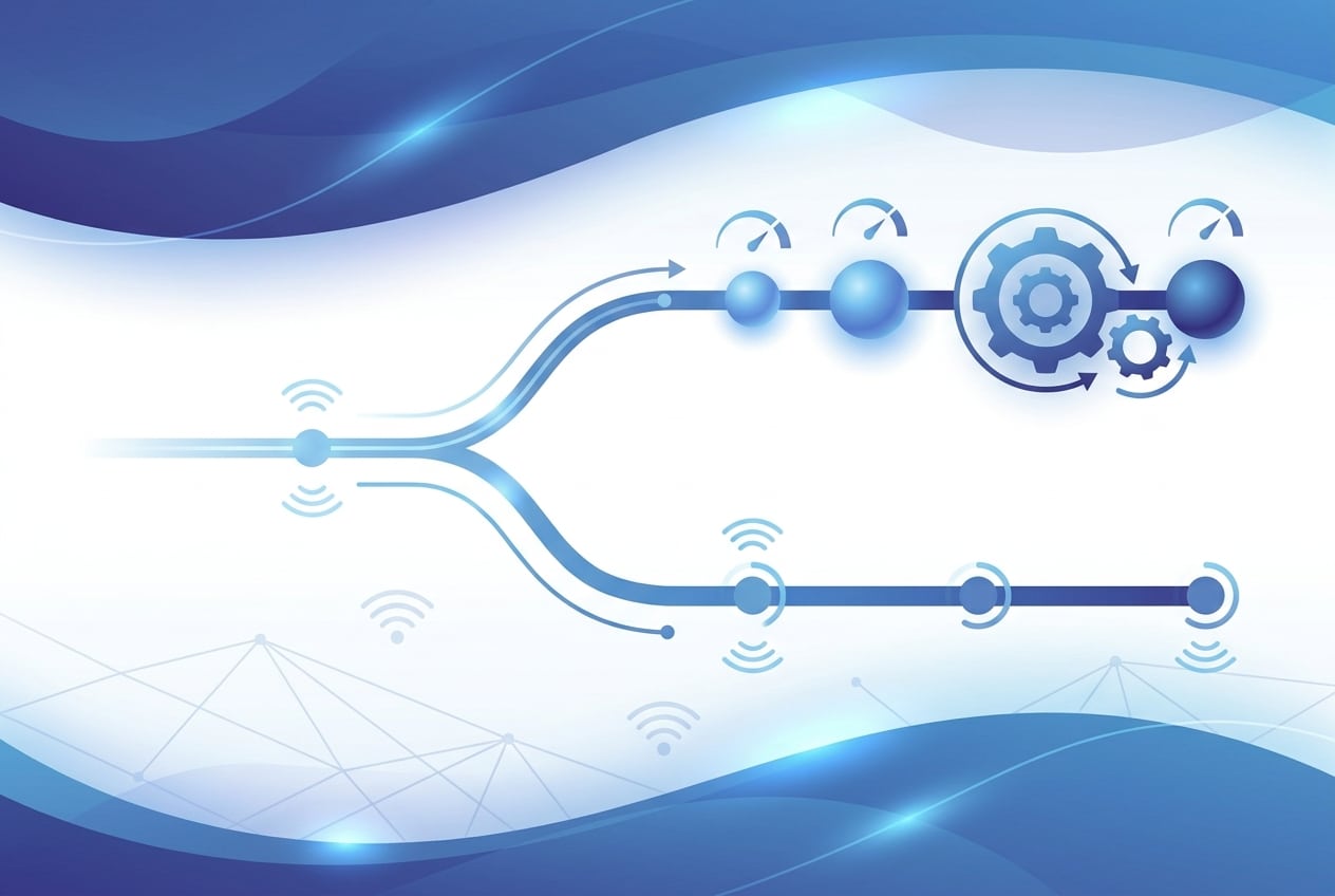 Enterprise illustration of branching paths showing trade-offs between uptime, recovery speed, and operational load