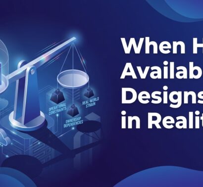 Balanced enterprise architecture scale showing tension between planned availability and real operations