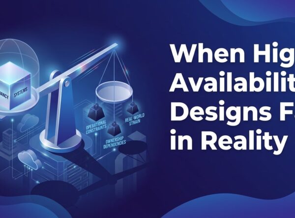 Balanced enterprise architecture scale showing tension between planned availability and real operations